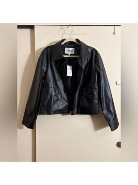 JASON WU Cropped Faux Leather Button Up Jacket (NWT) Medium